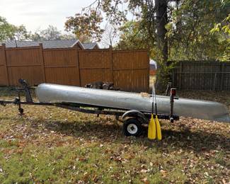 18 ft long, 4 ft wide aluminum canoe with Tennessee Trailer. See description for more details. $1500. Available for pre-purchase.
