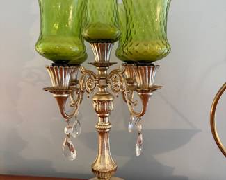 Vintage candelabra with green glass