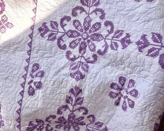 purple cross stitch quilt