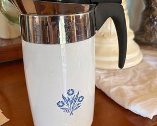 Corning ware, blue corn flower percolator