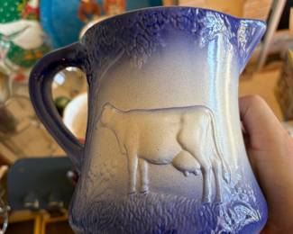“Salt glaze“ blue and white pitcher; part of a collection of pitchers