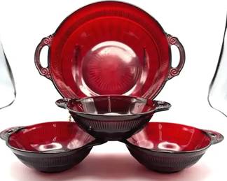 1930s Anchor Hocking Coronation Royal Ruby Glass Berry and Serving Bowl