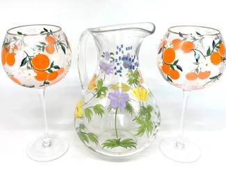 Hand Painted Pitcher and Glasses