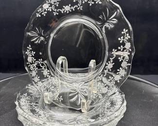 Fostoria Clear Glass Meadow Rose 4 Salad Plates