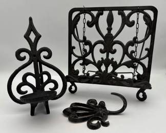 Cast Iron Book Holder, Candle Holder and Hook