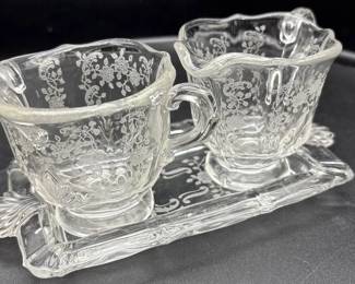 Fostoria Clear Glass Meadow Rose Creamer Sugar Serving Tray