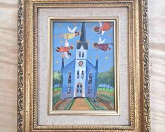 Original Oil Painting Beth Anderson The Little Painted Church at Ammansville