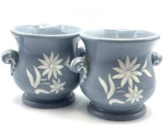 Pair of Vintage Abingdon Pottery Blue Cache Pot Planters
