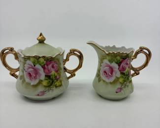 Lefton Hand Painted Creamer Karafe and Sugar Bowl