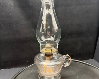 Antique Clear Glass Hurricane Oil Lamp
