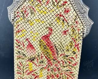 Antique Mandalain MFG Co Art Deco Enameled Metal Mesh Flapper Purse