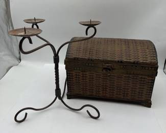 Metal Decorative Chest with 3 Piece Candle Holder