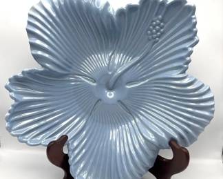 Abingdon Pottery Blue Hibiscus Console BowlDish