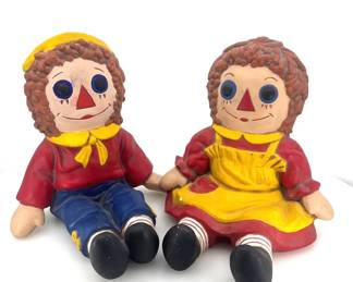 The BobbsMerrill 1970s Raggedy Ann and Andy Chalkware Shelf Sitter Figurines Bookends