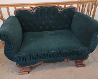 Antique VictorianStyle Green Velvet Convertible Settee Fainting Couch