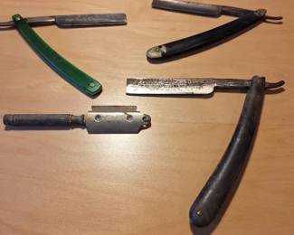 Vintage Straight Razor Collection  3 Folding Razors, Razor Sharpener  Case