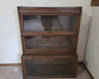 Macey Antique Oak 3Section Barrister Bookcase with Glass Doors