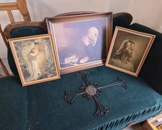 Religious Artwork Collection with Decorative Metal Cross