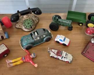 Toy Collection  John Deere Tractors, Telephones, Dolls, Cars  Assorted Toys