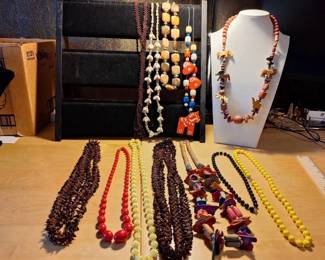 Colorful Costume Jewelry Necklace Collection  Beaded, Wood, Shell  Animal Designs