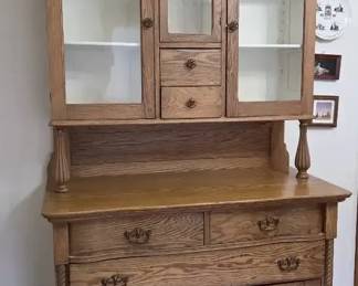 Antique Ornately Carved Oak Victorian Sideboard China Hutch