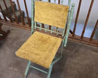 Folding Wooden Sewing or SewingRoom Chair with Yellow Upholstery