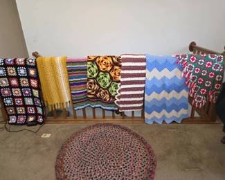 Crocheted  Handmade Afghan Blanket Collection with Braided Rag Rug