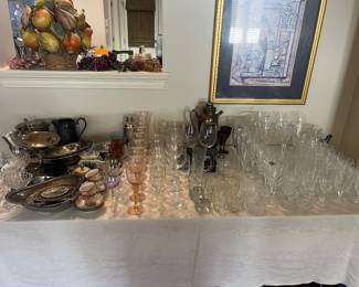 Silver plate and glassware 