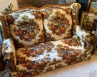 Vintage Rustic Wood and Upholstery Sofa, Clayton Marcus #2