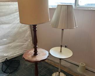 Floor Lamps Vintage Wooden W Integrated Table MCM White Metal WTable