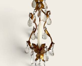 Florentine Gilt Candle Sconce with Crystal Prisms