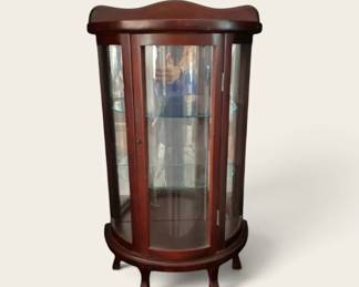 Vintage Mini Curved Glass Curio Cabinet 23 H Wood Display Case