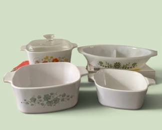 Corning Ware Glasbake Lot Spring Blossom Calloway Wildflower Casseroles Divided Dish