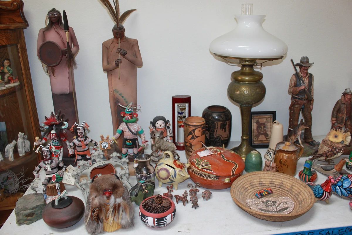 kachinas art baskets southwest vases brass lamp
