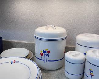 Floral Canisters And Plates
