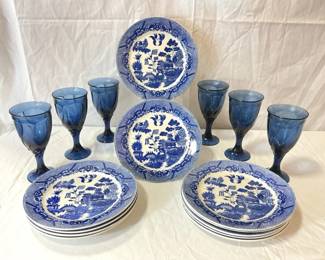 Japanese Blue Willow Meets Noritake Glasses