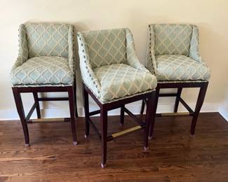 Teal Lattice Upholstered Counter Stools