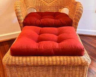 Wicker Arm Chair and Stool