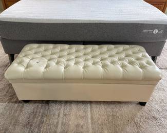White tufted storage bench