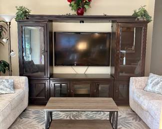 Entertainment wall unit. Can be separated into 2 towers and 1 center console. Please text or call for measurements. 
