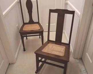 Antique Cane Seat Chair and Rocker