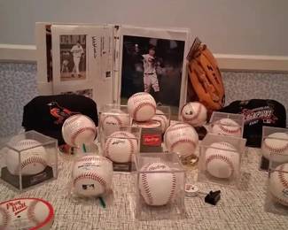 Orioles Signed Baseballs, Mitt, Hats and Fan Book of Stats, Clippings