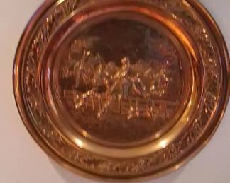 Vintage English Traditional Foxhunt Round Brass Wall Art