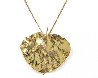 DR006 Leaf Pendant on 24 Inch 10K Gold Chain