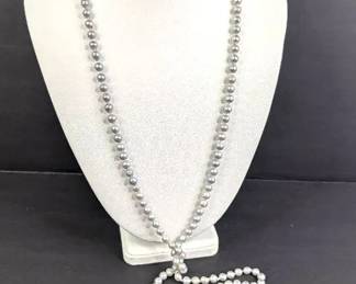 DR016 Silver Blue Pearl Necklace with Silver Clasp
