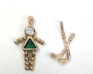 CT020 14K CharmsBirthstones Little Girl and Hockey Sticks