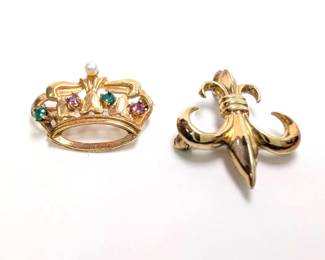 DR004 Mothers Crown Pin and 12K GF Fleurdelis Pin