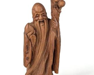 CT034 Chinese Carved Wood God of Longevity Elder Man