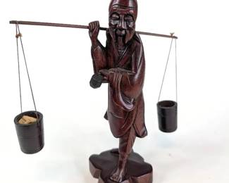 CT016 Carved Wood Asian Fisherman with Hanging Pots
