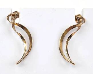 DR011 14K Gold Twisted Dangle Drop Earrings